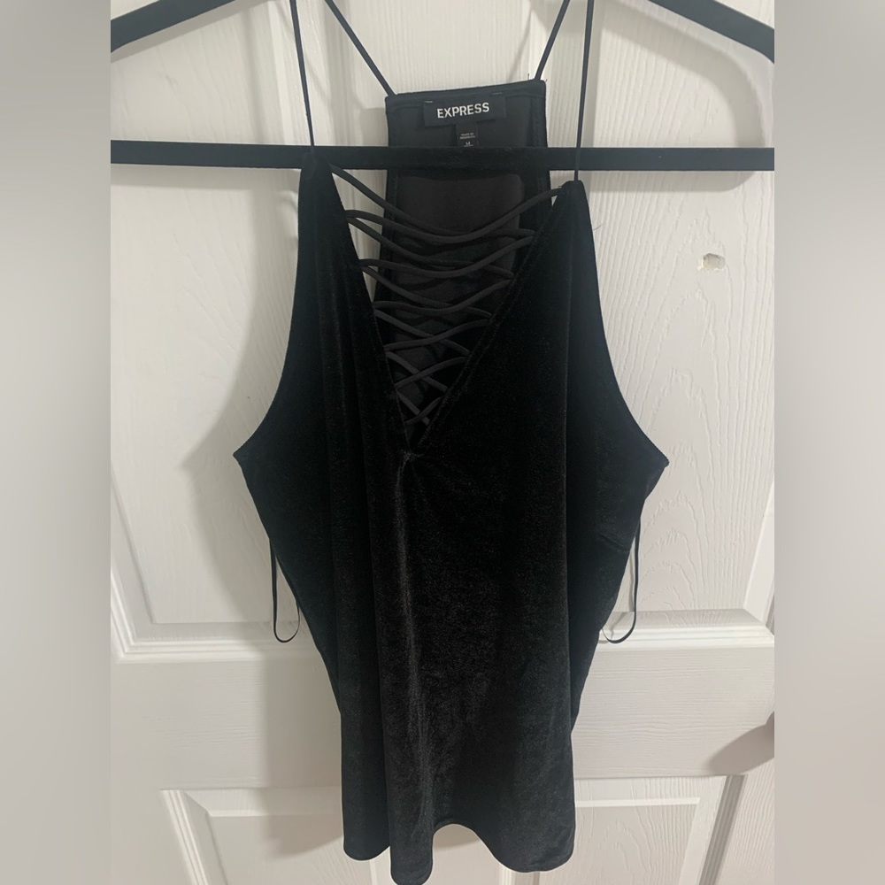 Express Black CrissCross Lace up Velour Velvet Top in a size Medium
